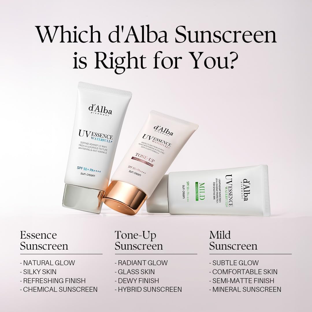 d’Alba Piedmont Italian White Truffle Waterfull Tone-Up Sunscreen SPF 50+ | Vegan Pink Tinted Moisturizer & Brightening Sun Cream