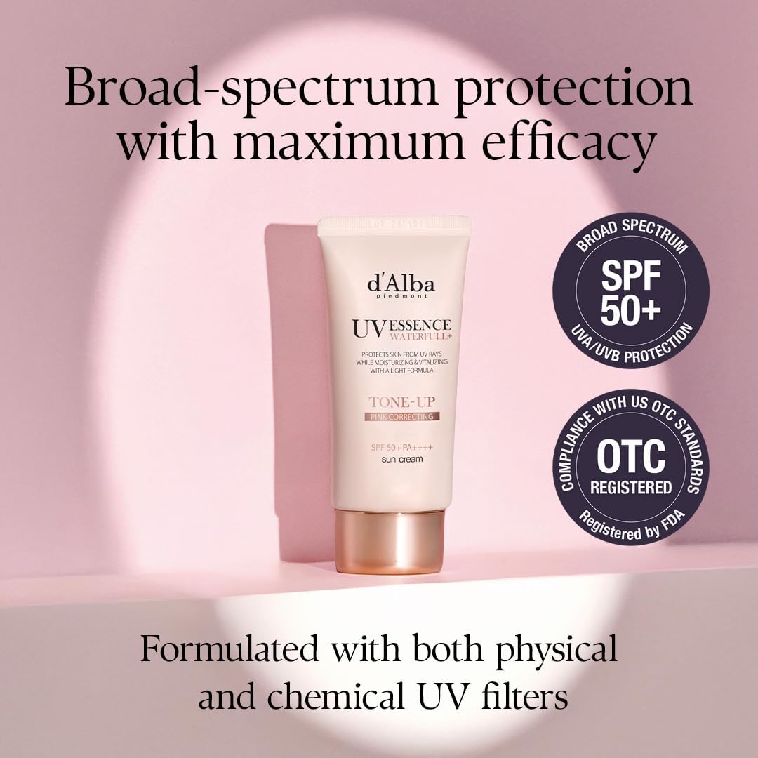 d’Alba Piedmont Italian White Truffle Waterfull Tone-Up Sunscreen SPF 50+ | Vegan Pink Tinted Moisturizer & Brightening Sun Cream
