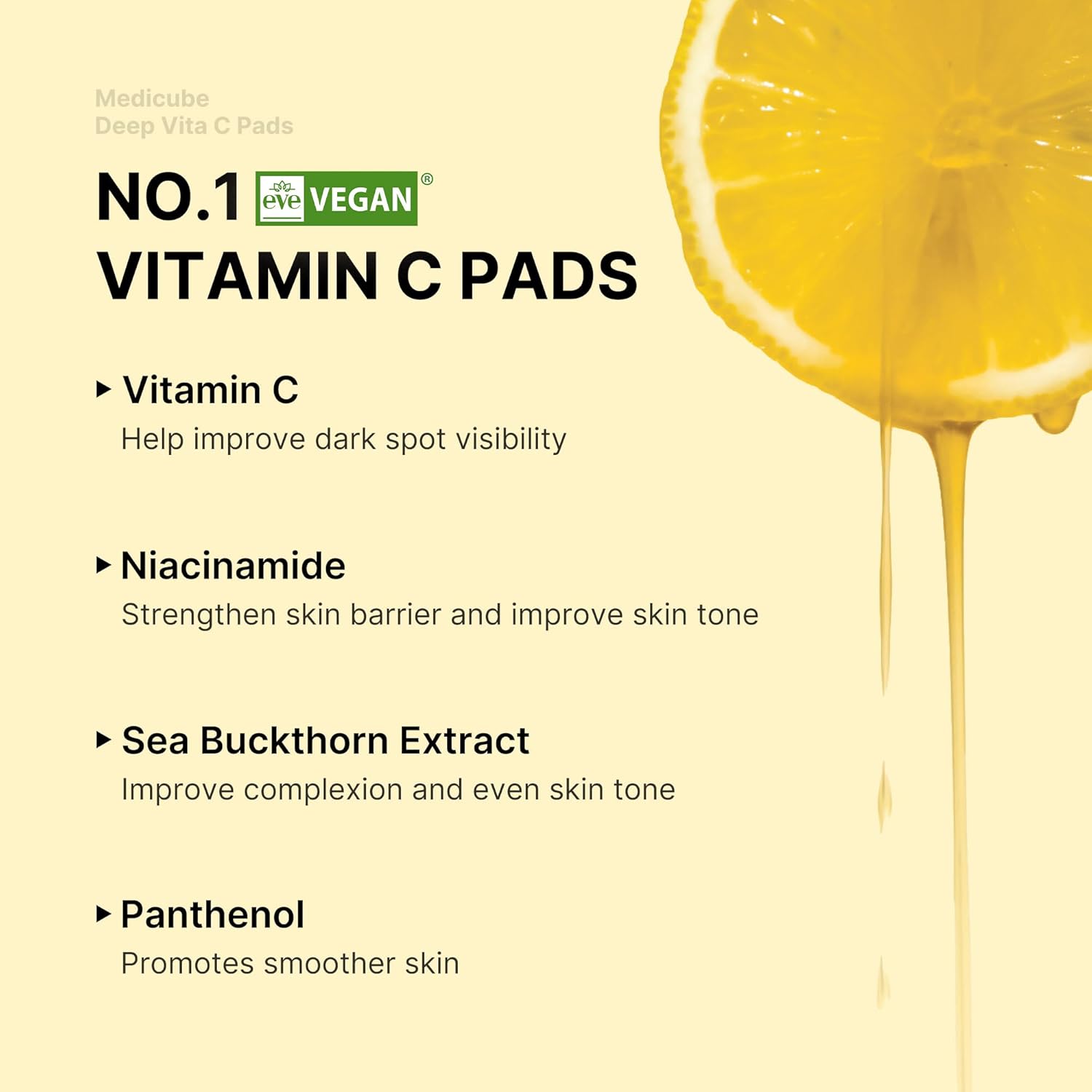 medicube Deep Vita C Facial Pads, Vitamin C Toner Pads for Uneven Skin Tone, 500,000PPM of vitamin water & 3 types of vitamin, Hydrating & Resurfacing