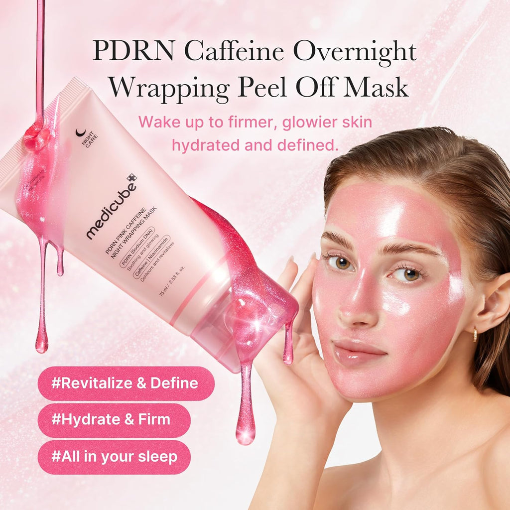 Medicube PDRN Caffeine Overnight Wrapping Peel-Off Mask 75ml – Firming, Depuffing & Glass Skin Glow Treatment