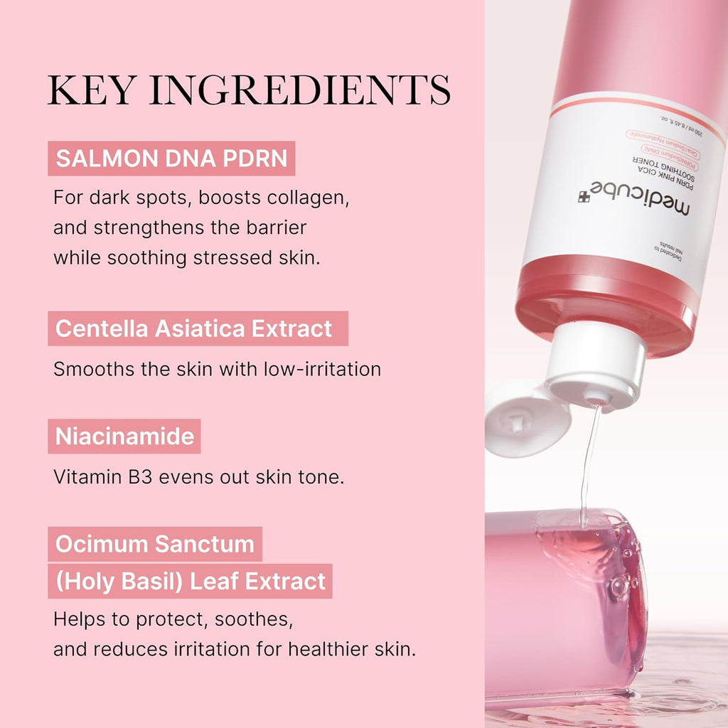 Medicube Salmon DNA PDRN Pink CICA Soothing Toner 250ml – Glow Boosting, Hydrating & Skin Barrier Repair Toner