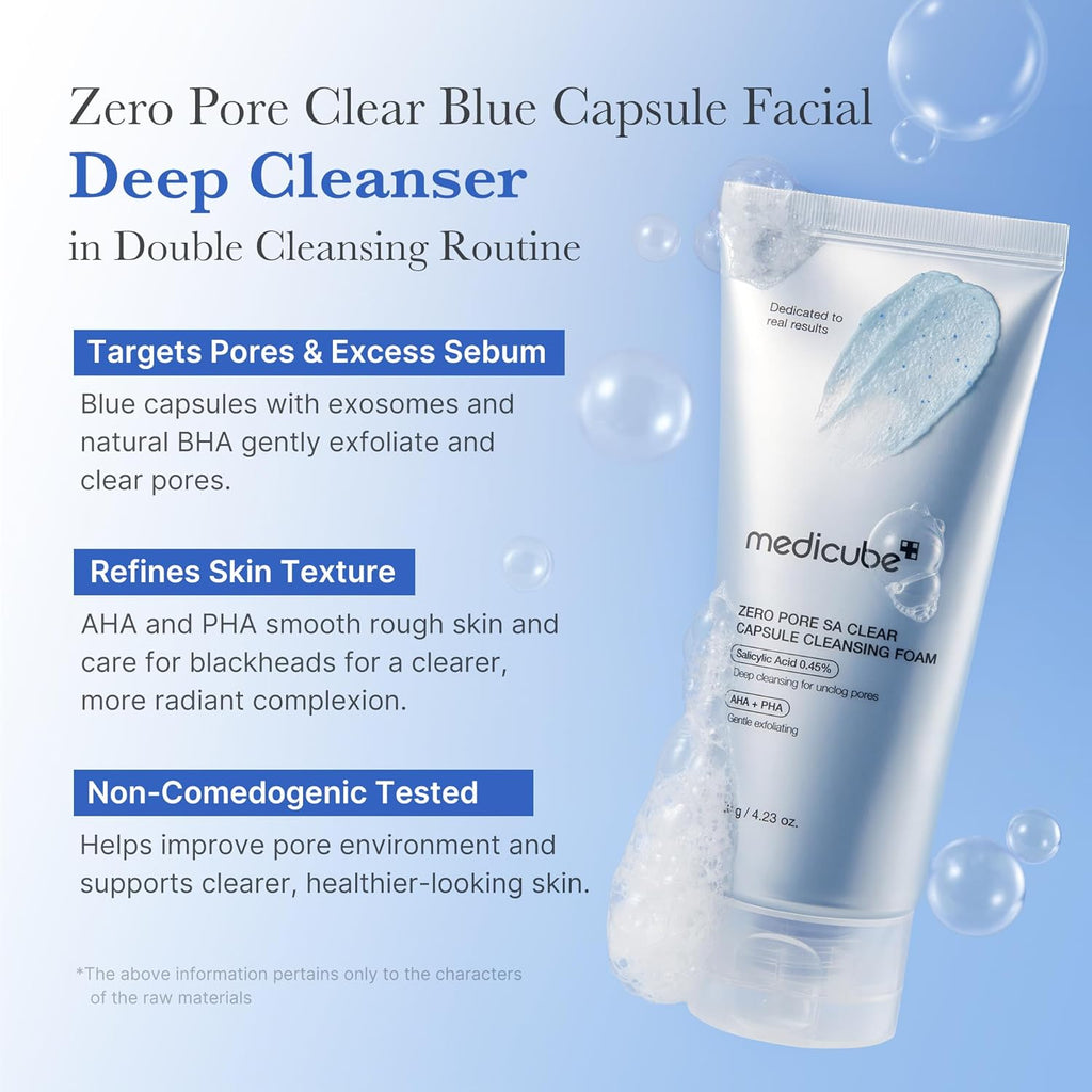 medicube Zero Pore Clear Blue Capsule Facial Cleanser for Skin Texture, Blackhead & Pore Care | AHA, BHA & PHA for Double Cleansing, Daily Gentle Face Wash, Korean Skincare | 120g