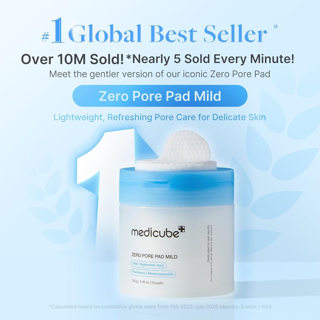 Medicube Zero Pore Pad Mild 155g | Gentle Calming Toner Pads for Exfoliation, Minimizing Pores, and Blackhead Removal with PHA - Ideal for All Skin Types - Korean Skin Care