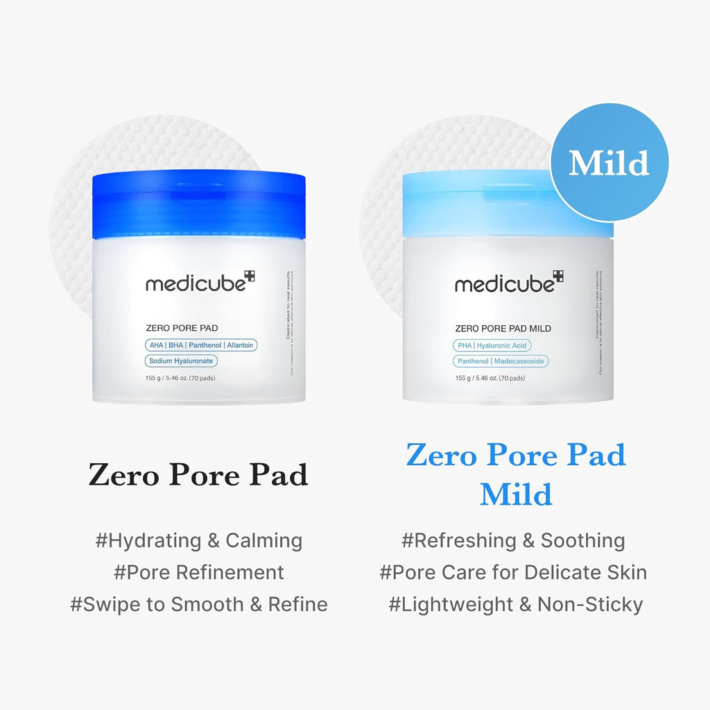Medicube Zero Pore Pad Mild 155g | Gentle Calming Toner Pads for Exfoliation, Minimizing Pores, and Blackhead Removal with PHA - Ideal for All Skin Types - Korean Skin Care