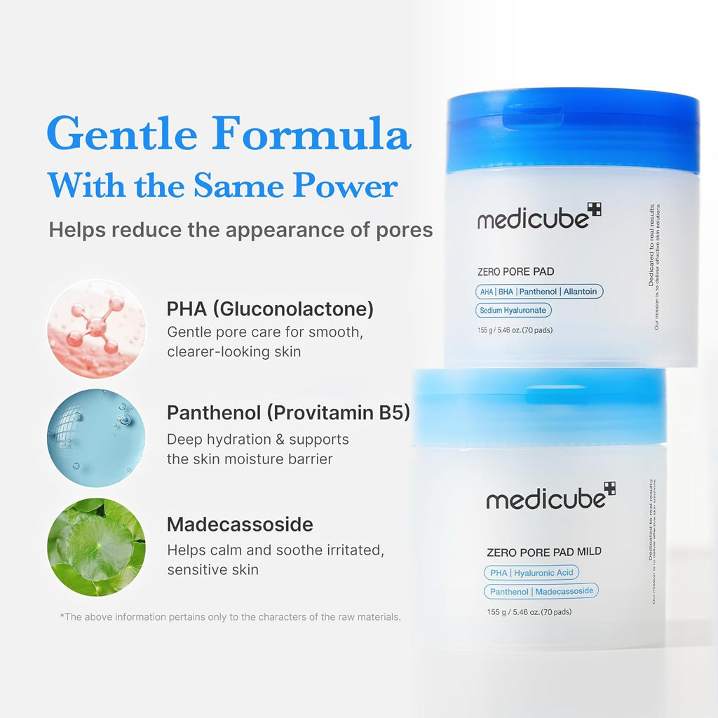 Medicube Zero Pore Pad Mild 155g | Gentle Calming Toner Pads for Exfoliation, Minimizing Pores, and Blackhead Removal with PHA - Ideal for All Skin Types - Korean Skin Care