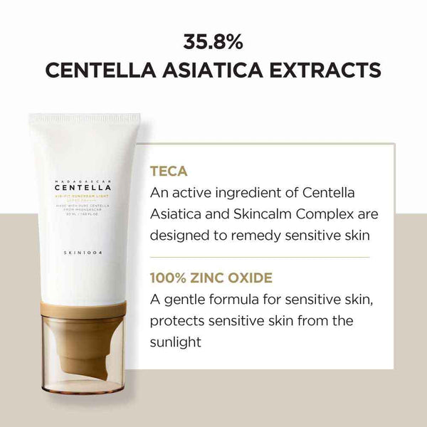 SKIN1004 Madagascar Centella Air-Fit Suncream Light SPF30 PA++++ 50ml | Lightweight Mineral Sunscreen for Sensitive Skin & Daily UV Protection