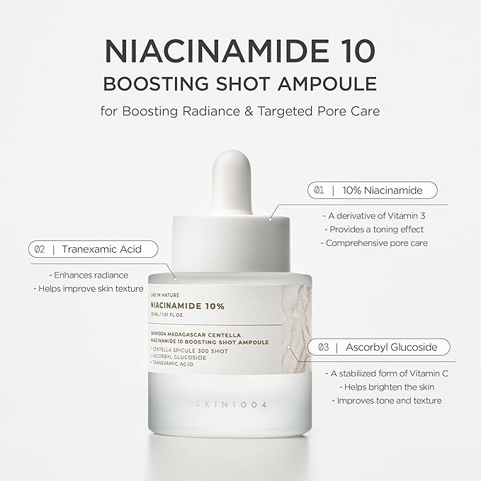 SKIN1004 Niacinamide 10% Boosting Shot Ampoule 30ml | Korean Brightening Serum for Pores, Dark Spots & Oil Control